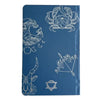 Midnight blue wellness journal with blue hardcover and white zodiac and celestial line art on 120 pages