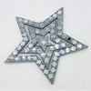 Silver glitter star hanging ornament with mirrored glass square tiles in a layered geometric design