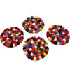 Round multicolour felt ball coasters set of 4 with a textured handcrafted look and vibrant colours