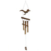 A rustic wooden bird bamboo wind chime with natural bamboo tubes and a hanging metal clapper
