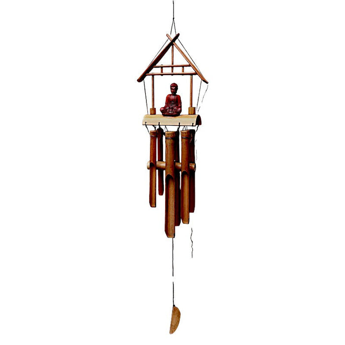 Natürliches Bambus-Windspiel – Brauner Buddha, 6 Röhren