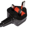 Black plastic uk three-pin power plug with red strip and metal prongs for natural coconut lamp greywash wrapover