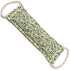 Beige cotton pouch with green floral pattern and natural twine handles for wheat heating bags