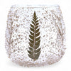 Natural floral glass straight candle holder pino made of clear recycled glass with bubbled texture and dark green leaf design