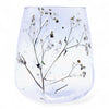 Clear glass recycled glass candle holder vase with preserved baby’s breath and dried botanicals natural floral style