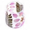 Natural floral glass vase candle holder with pressed pink and brown leaves in clear recycled glass material