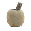 Rounded gray natural riverstone pestle and mortar with matching pestle resting inside for grinding and crushing
