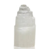 Natural selenite tower lamp 15cm with pale gray translucent crystal and smooth polished sides in a stepped pyramid shape