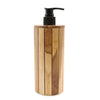 Wooden teakwood soap dispenser with vertical slats and black pump top made from natural java teakwood, 250ml capacity