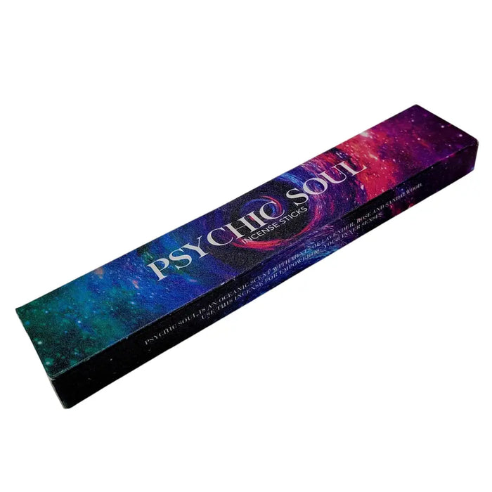 Psychedelic galaxy-themed rectangular box of psychic soul incense sticks from new moon aromas with black rose scent