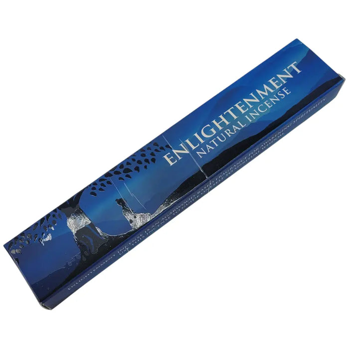 Deep blue rectangular box of enlightenment natural incense with silver foil design from new moon aromas collection