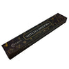 Black rectangular box of new moon aromas natural incense sticks with gold foil and witch’s wisdom text and mystical symbols