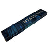 Dark blue rectangular box of new moon aromas natural incense sticks with mystic forest oudh and rose oil blend design