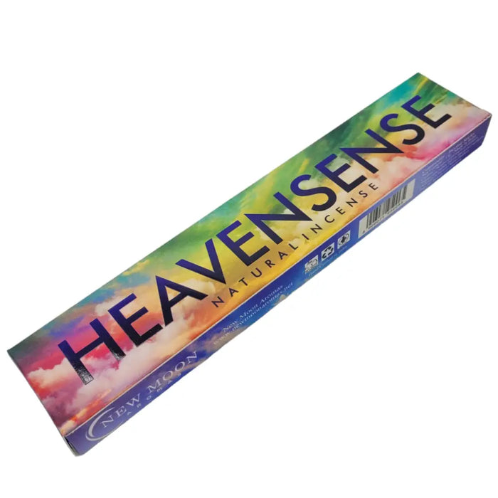 Heavensense natural incense sticks pack in vibrant rainbow box featuring new moon aromas and black rose scent option
