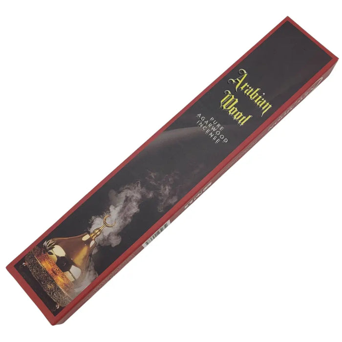 Red and black rectangular box of arabian wood pure agarwood incense sticks from new moon aromas with moon aromas scent