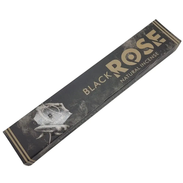 New moon aromas black rose natural incense sticks in black and gold box with elegant rose illustration and divine soul scent