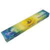 A rectangular box of divine soul natural incense sticks by new moon aromas with yellow and blue meditative design