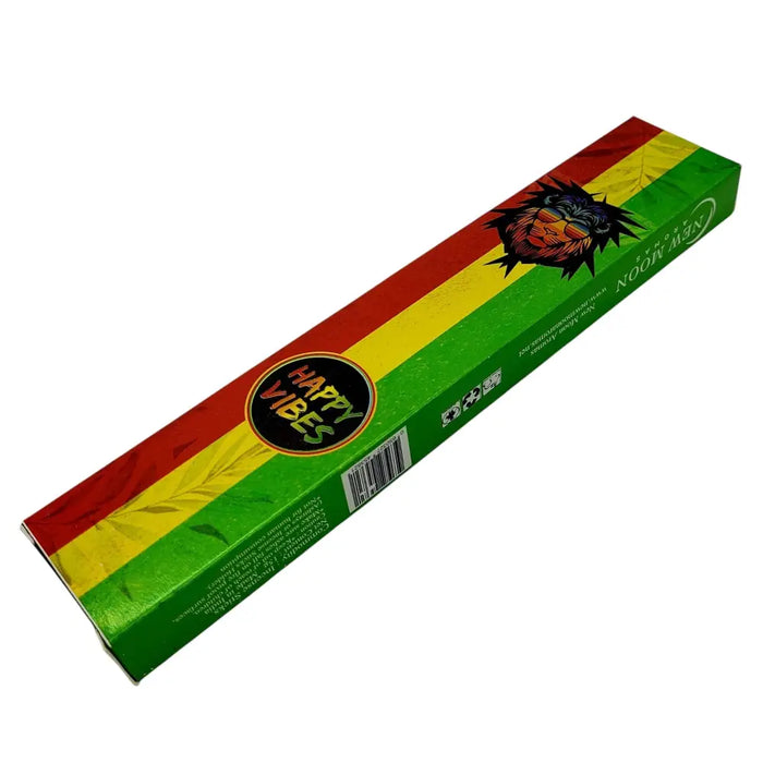 New moon aromas natural incense sticks box in rasta colors with lion graphic and barcode featuring divine soul scent