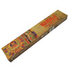 A rectangular box of new moon aromas natural incense sticks with colorful mandala art on gold brown background black rose scent
