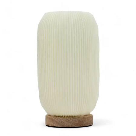 New Wave Lamp modern twisted cream-colored ribbed lamp with wooden base for stylish indoor lighting
