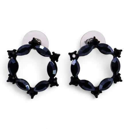 Black oval-shaped gemstone hoop earrings with jet black glass in sleek modern nymph aurora design