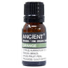 A small amber glass bottle with black cap labeled orange organic essential 10ml organic essential oil from ancient