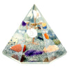 Orgonite 7-sided pyramid with clear resin, colorful stones, shells, and a copper wire gemstone wisdom tree inside