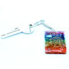 A square rainbow resin orgonite power keyring with copper wire swirls glitter and a silver metal chain for home protection