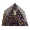 Medium 5cm orgonite pyramid with clear resin, purple amethyst chips, copper spiral, and gold leaf accents