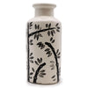 White ceramic oriental straight vase with black bamboo branch and leaf design natural material for decor