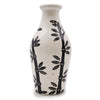 Ornamental shaped white ceramic vase with black hand-painted bamboo stalks and leaves natural design