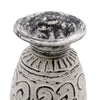 A distressed white ceramic vase with black swirl and line patterns called ornamental shaped ceramic vase cream