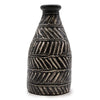 Ornamental tapered black ceramic vase with textured diagonal ridged patterns in a lighter chocolate tone