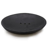 Black circular soap dish with three drainage holes made of oval black marble for bathroom use
