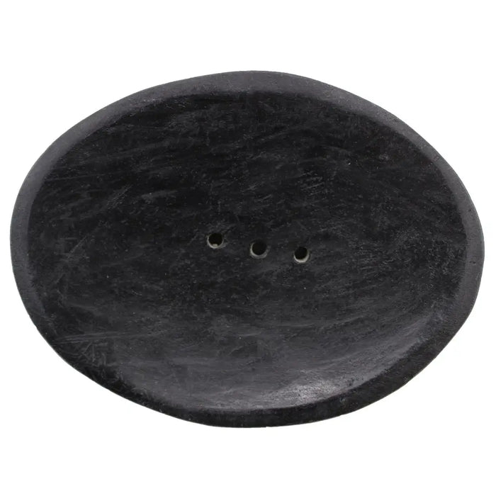 Black oval black marble soap dish with three small drainage holes for bathroom or kitchen use