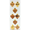 Pack of shiny heart-shaped glass baubles in gold and bronze with metallic caps for decoration