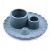 Blue speckled ceramic palo santo stick and smudge holder with two holders and central lotus flower diffuser for sage bundles