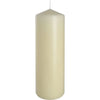 Cream-colored pillar candle 80x250mm with smooth glossy wax surface and thin wick at the top