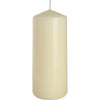 A cream-colored ivory pillar candle with a smooth glossy surface and a thin wick 60x150mm size