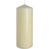 Cream-colored pillar candle with smooth glossy surface and thin wick in ivory 80x200mm size