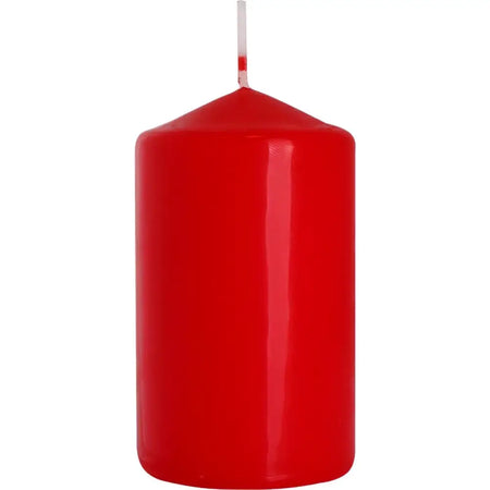 A vibrant red cylindrical pillar candle with a smooth glossy finish and a thin white wick 60x100mm size