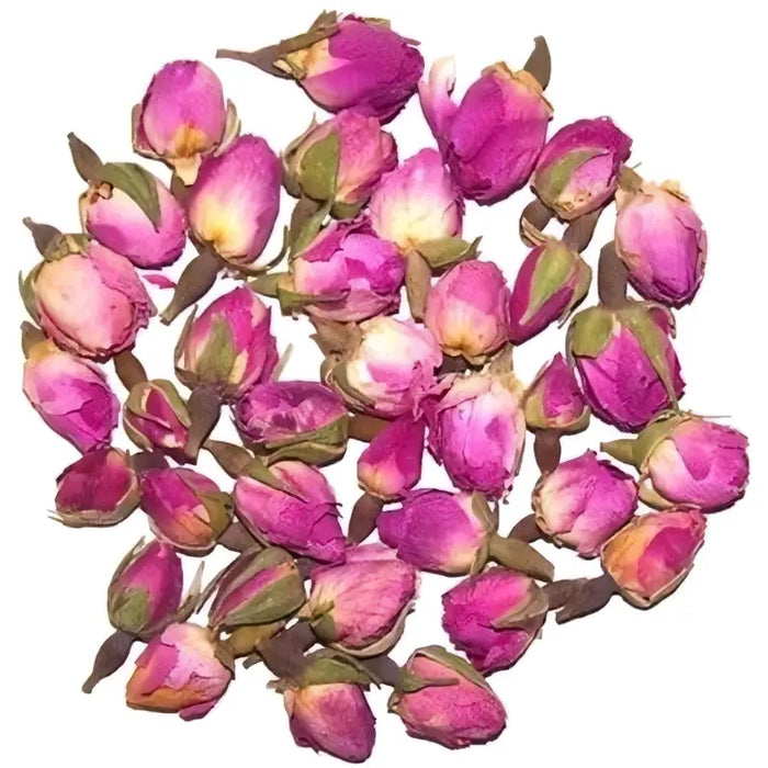 A pile of dried pink rose buds with green stems and subtle yellowish tips weighing 0.5kg