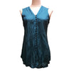 Teal sleeveless cotton vest top with v-neck and front button closure in a plain design and choice of colours