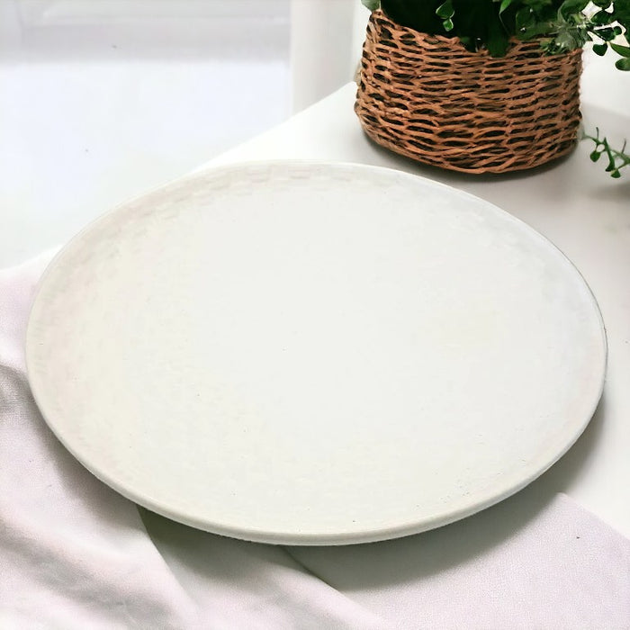 White Ceramic Plate - Weave Design