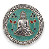 Polished aluminium incense holder with silver buddha medallion, turquoise enamel background, and gemstone flowers