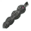 Silver-toned ornate hair clip with pink gemstone shown beside polished aluminium incense holder buddha long design