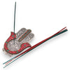 Small polished aluminium hamsa incense holder with silver red mosaic and turquoise inlays for home decor