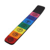 Printed mango wood ash catcher in rainbow colors with seven chakra symbols in black outline for incense sticks