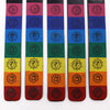 Set of five rainbow mango wood ash catcher bookmarks engraved with black chakra symbols for energy centers