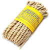 A bundle of beige twisted himalayan cedar incense ropes with a bright yellow label from pure herbs rope incense cedar